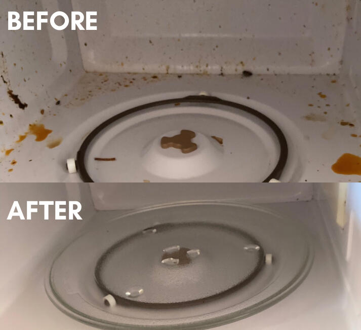Microwave before and after a cleaning
